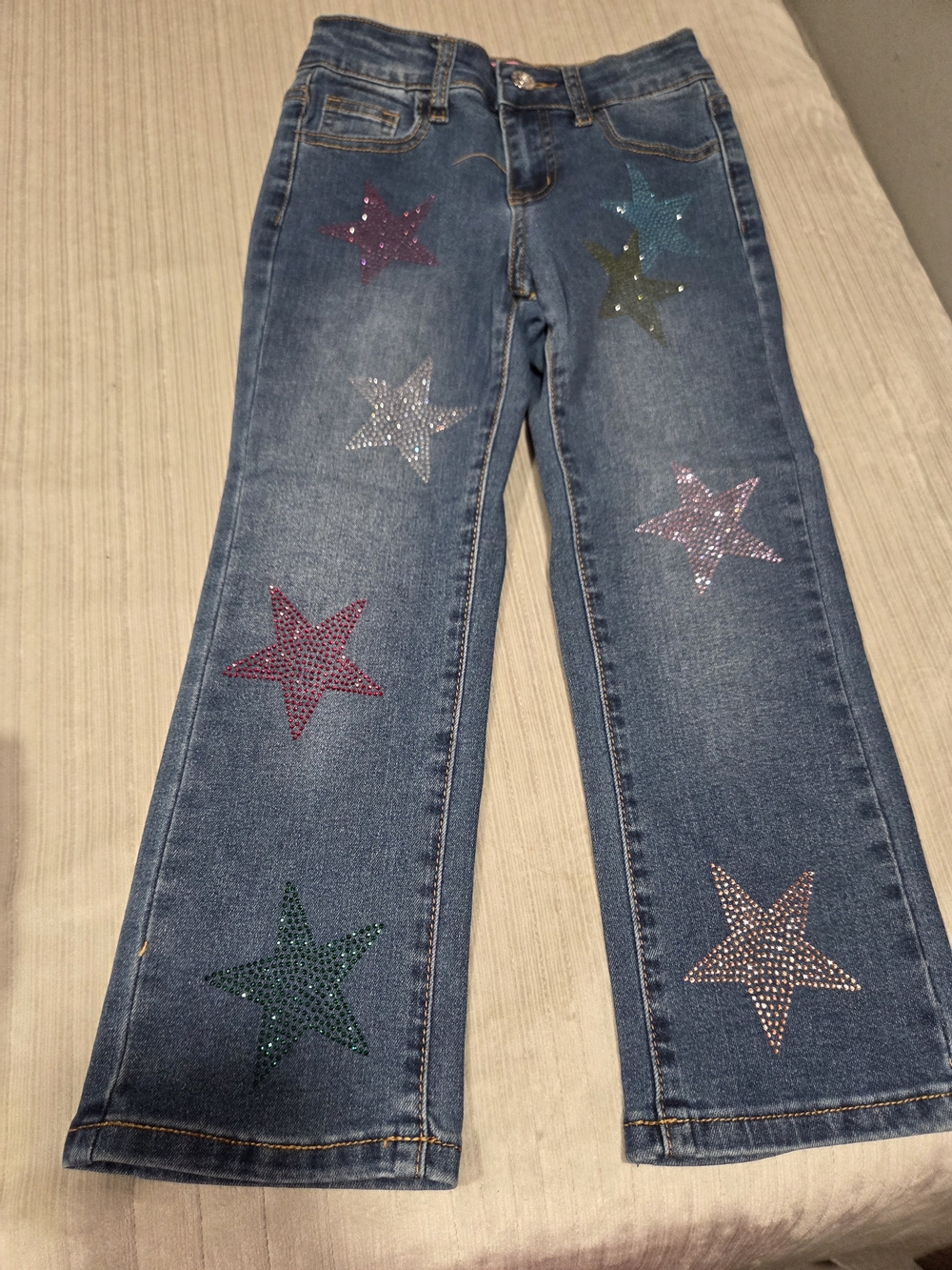 Girl Blue Denim Jeans with Multicolor Star Embellishments